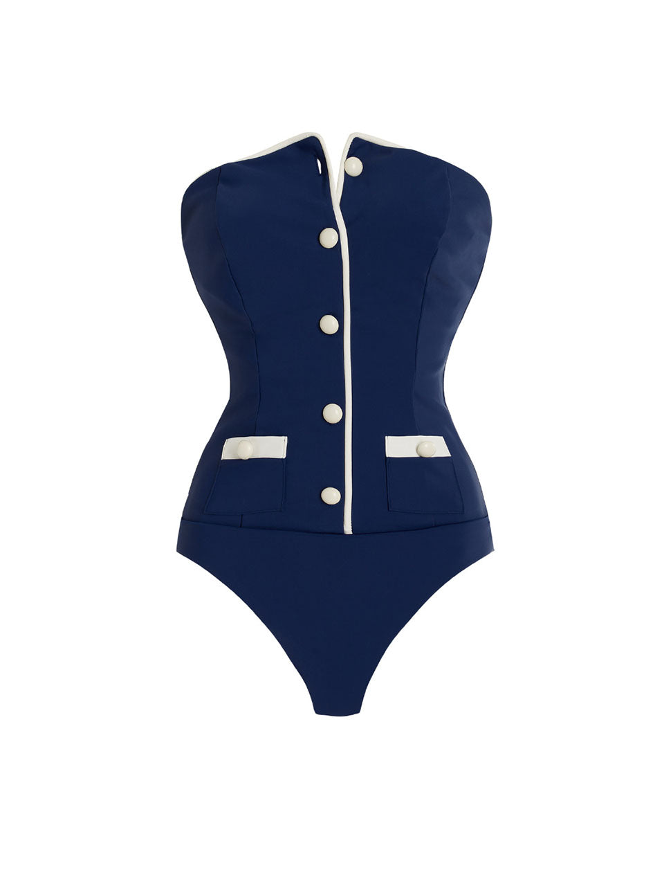 Navy Blue Strapless One Piece Swimsuit
