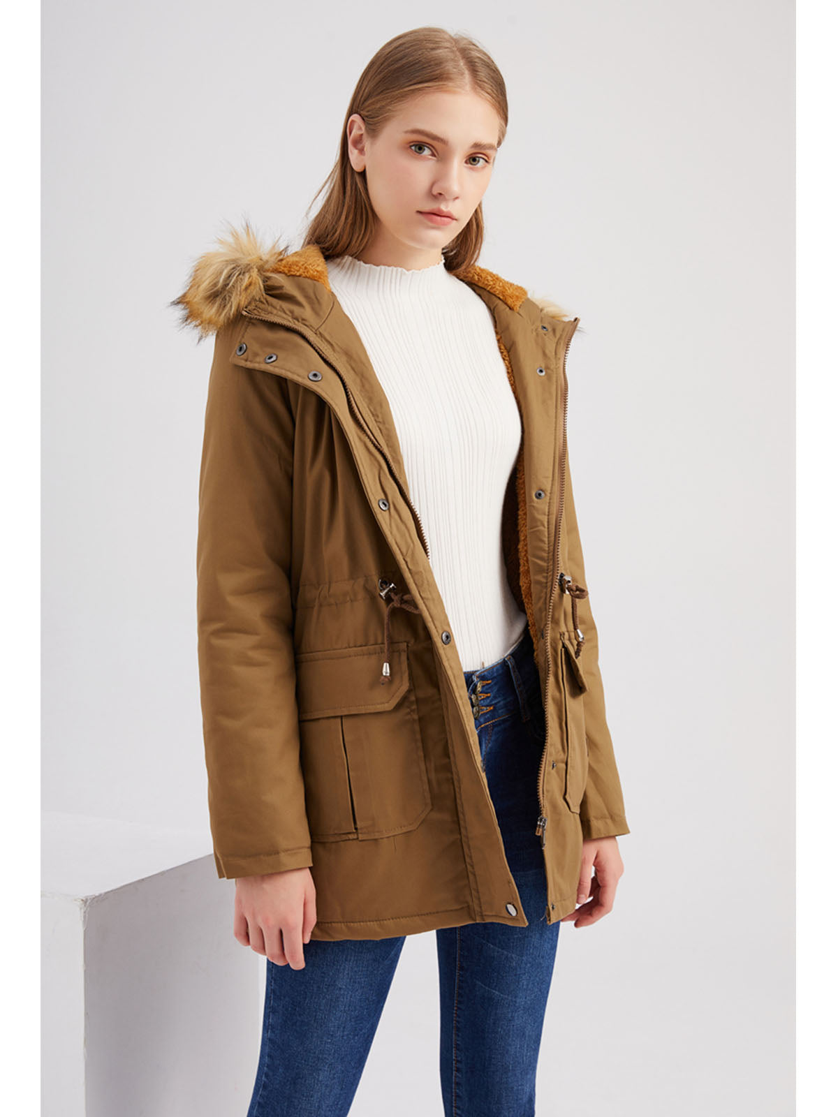 Coat Street Daily Winter Plush Long Coat Solid Color Oversized Fur Warm Coat
