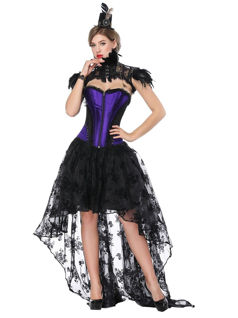 Gothic Costume Halloween Purple Strapless Asymmetrical Skirt And Corset