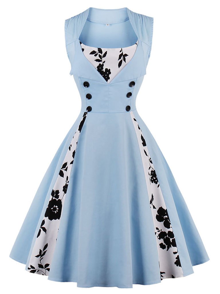 Cotton Floral Sleeveless 1950s Vintage Dress