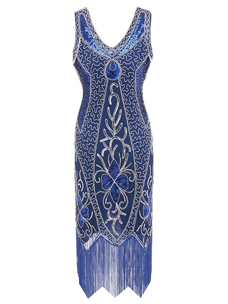 4 Color 1920S Sequined Fringe Peacock Flapper Dress