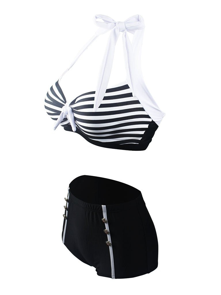 Stripe Halter Retro Style Bikinis swimsuits
