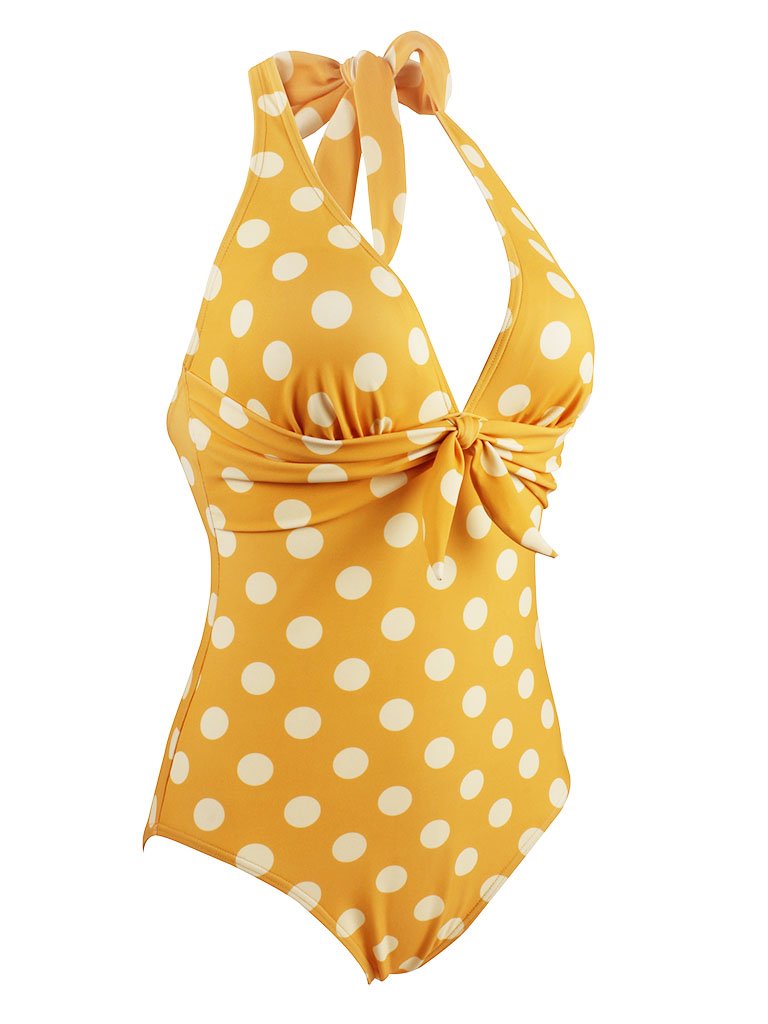 Vintage Style Dots One Piece Bikini Swimwear