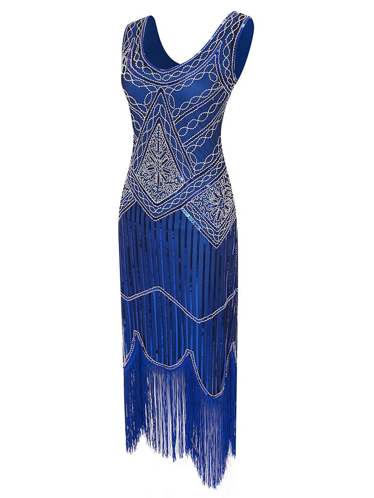 1920s V Neck Sequined Flapper Gatsby Dress