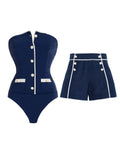 Navy Blue Strapless One Piece Swimsuit