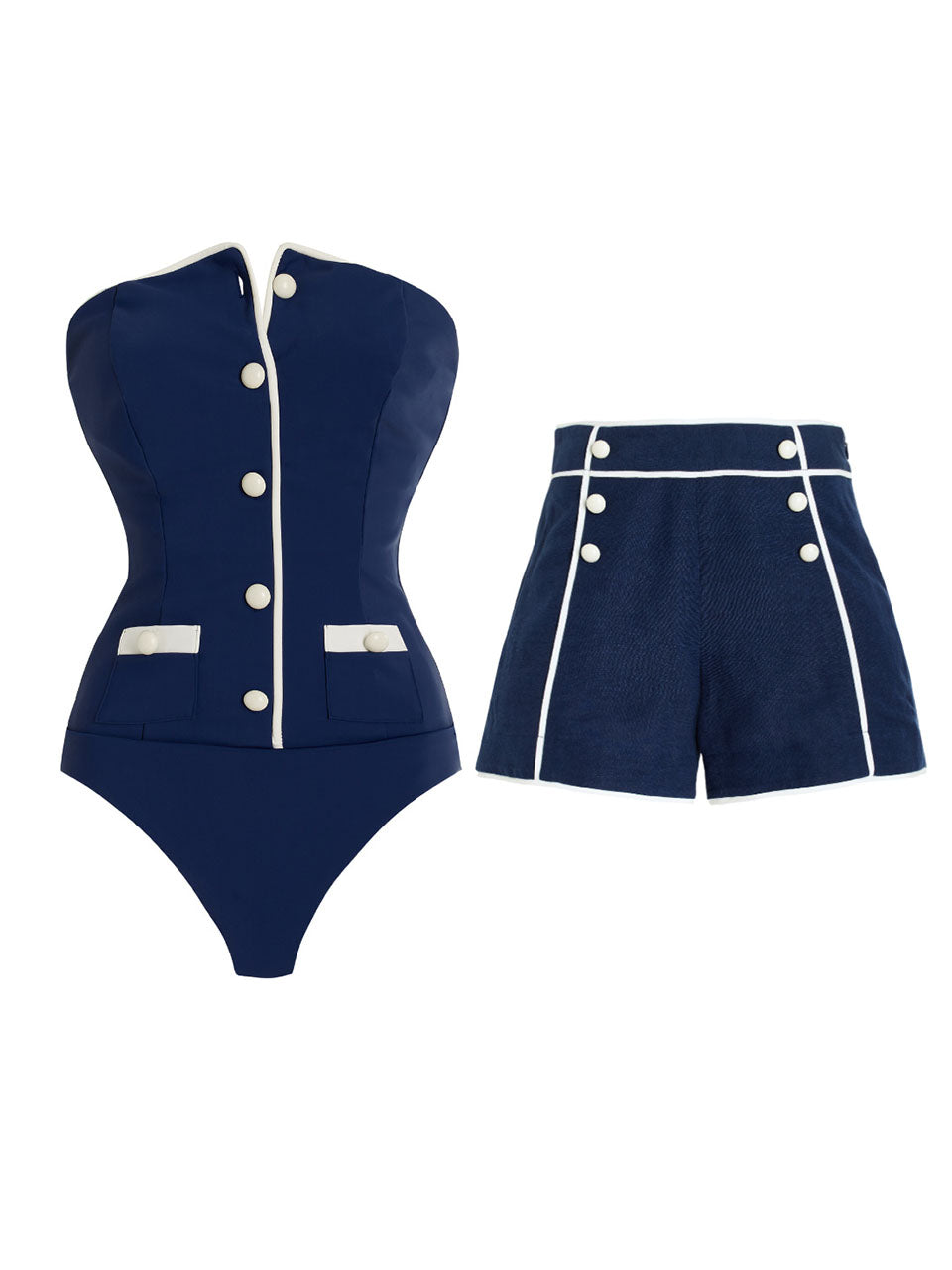 Navy Blue Strapless One Piece Swimsuit