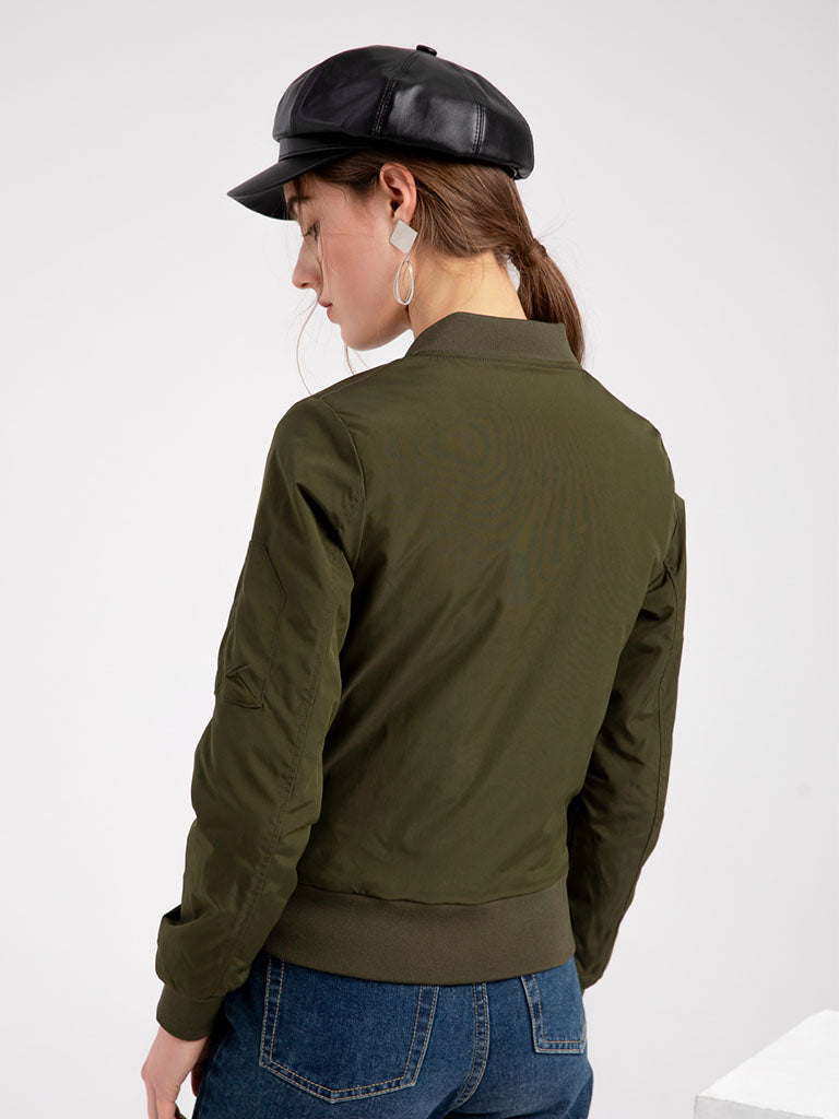 Pilot Style Jacket Daily Going out Fall Winter Casual Solid Color Stand Collar Sporty Jacket For Women