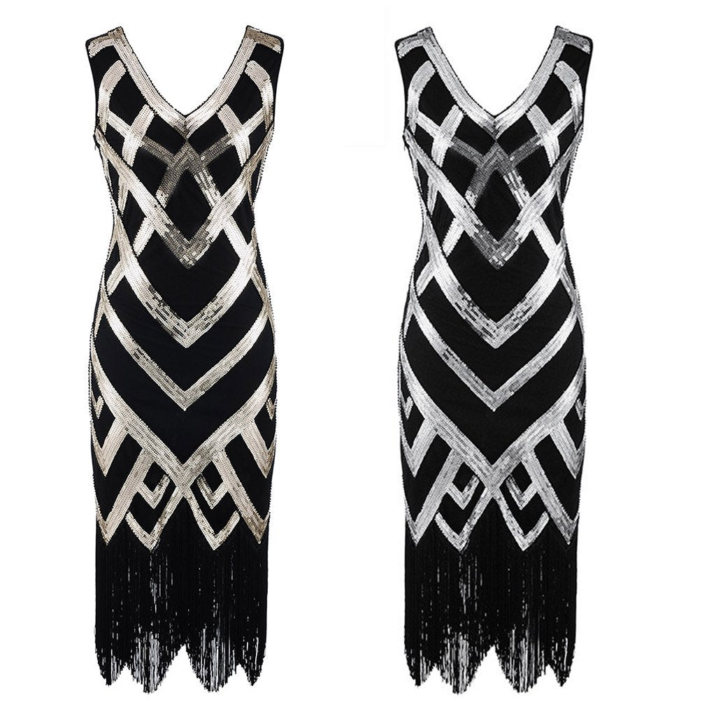 Black 1920S Retro Sequin Fringed Flapper Dress