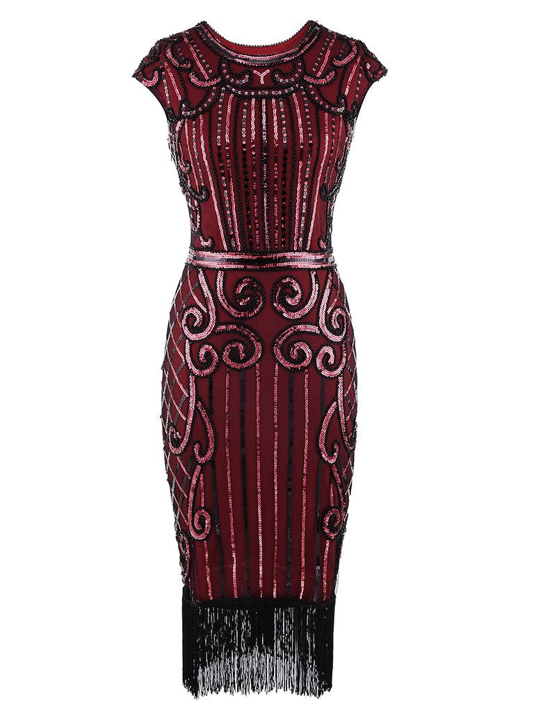 1920s Crew Neck Sequined Flapper Dress