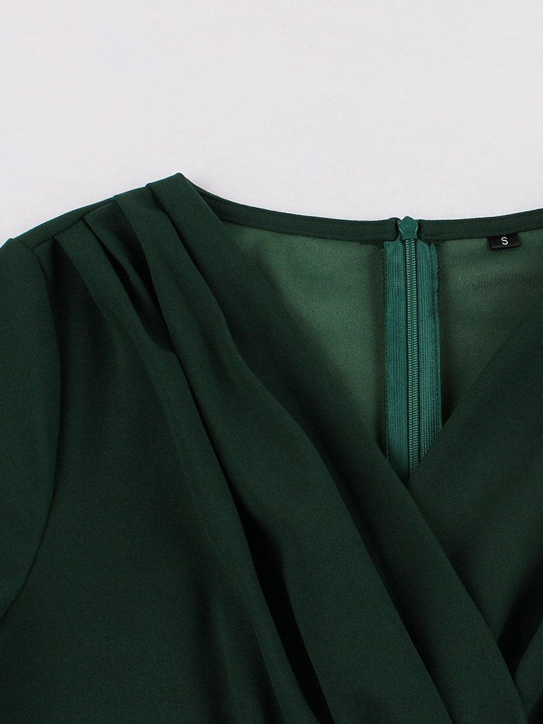 Dark Green V Neck Short Sleeve 50S Vintage Dress