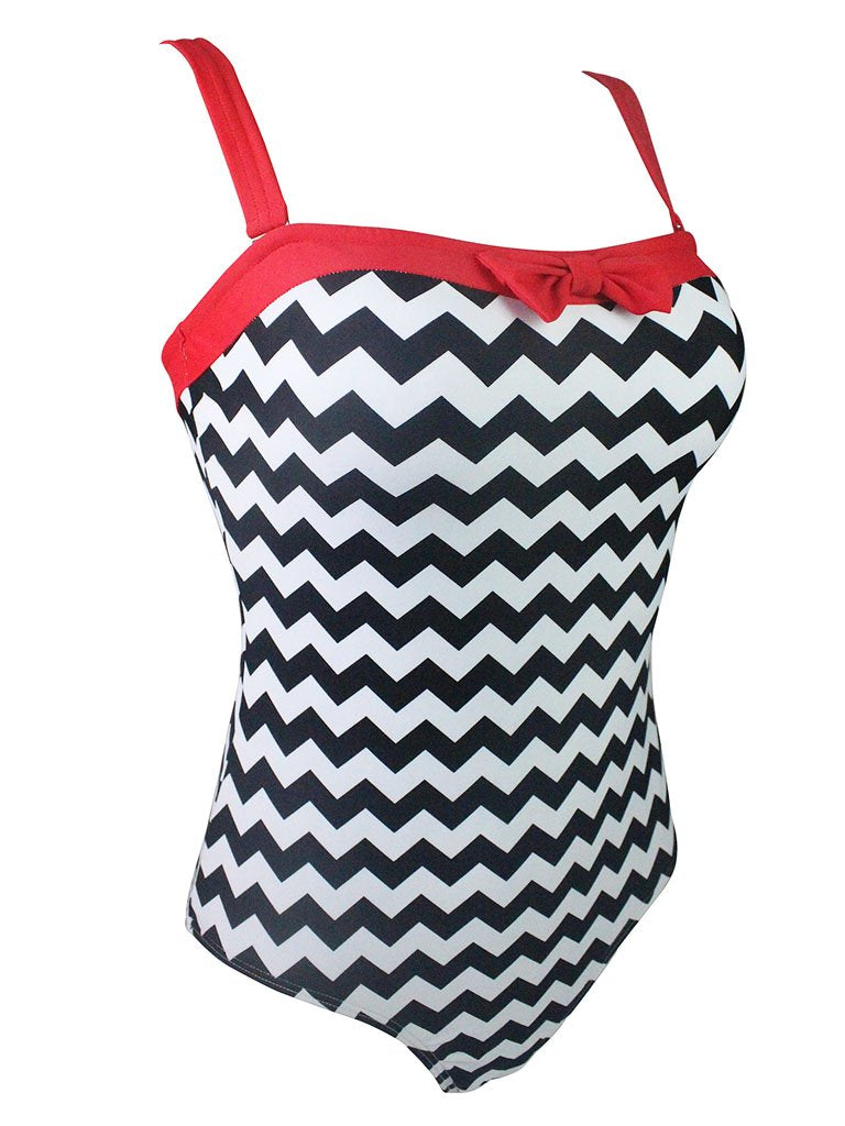 Zigzag Graphics 3D Print Strap Backless Retro Style One Piece Swimwear