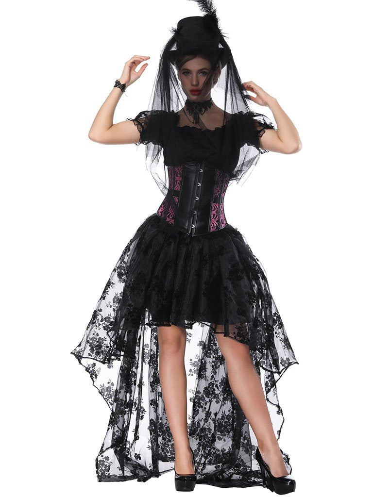 Gothic Costume Halloween  Lace  Top Corset And Asymmetrical Skirt