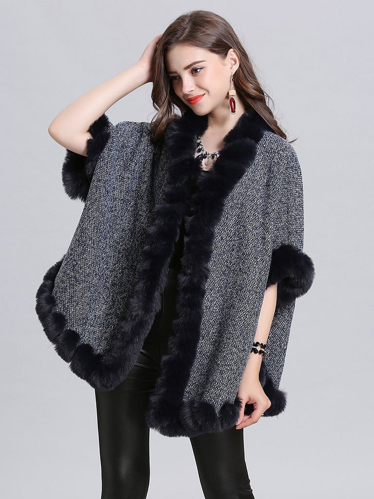 Faux Fur Coat Wool Cape Coat Half Sleeve Overcoat