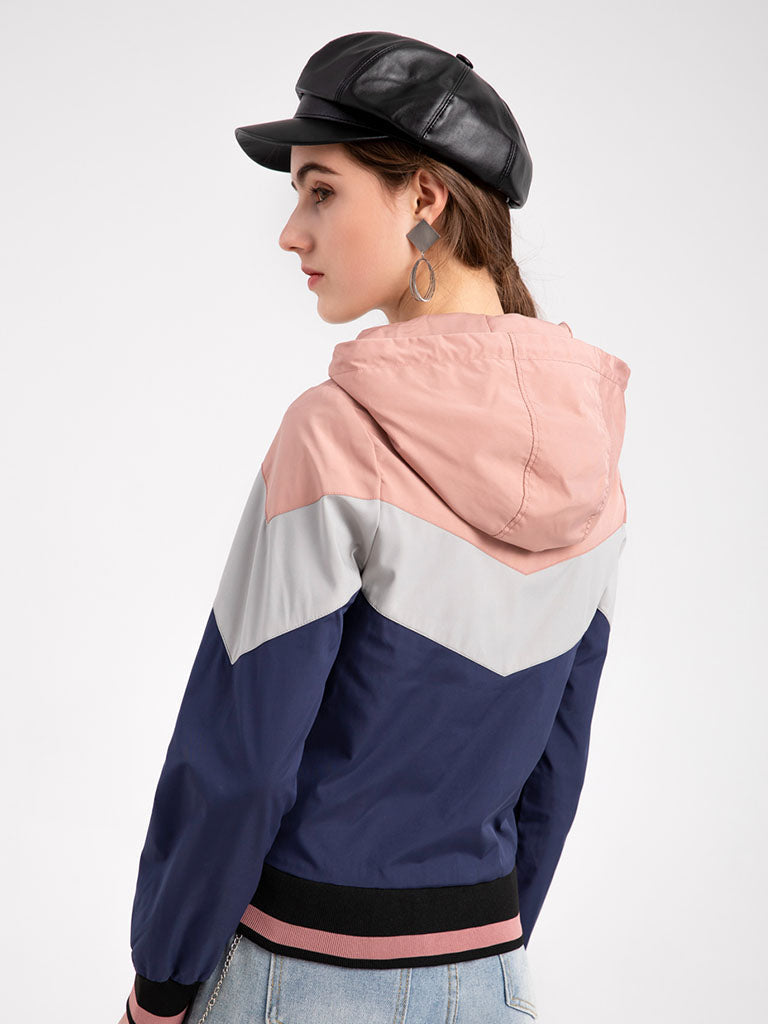 Jacket Street Daily Fall Winter Casual Color Block Stand Collar Jacket