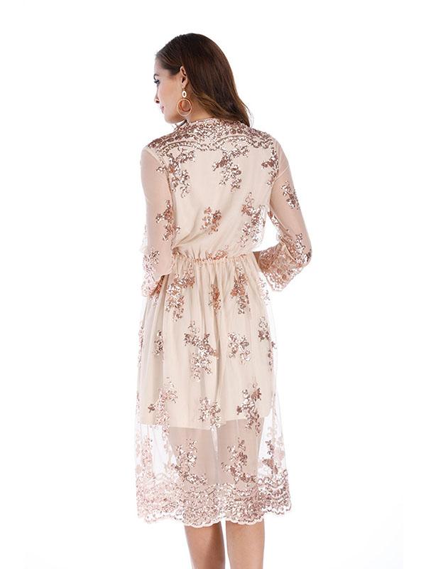Deep V Sequin  Half Sleeve Party Dress