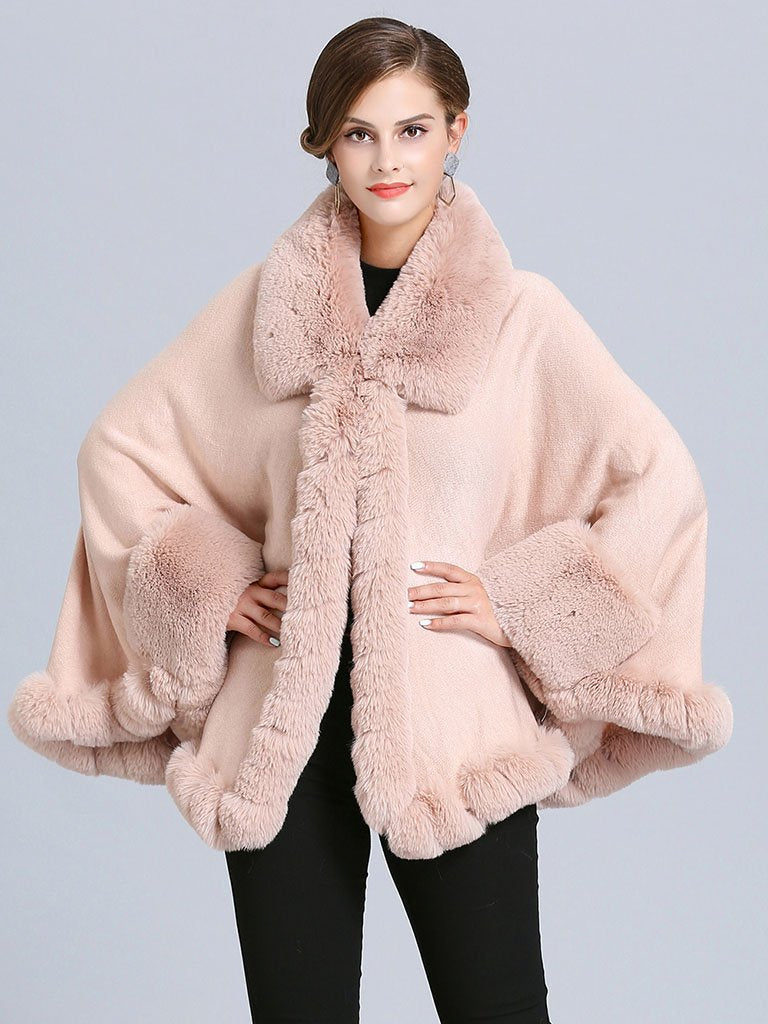 Poncho Sweater Faux Fur Coat Shawl Collar