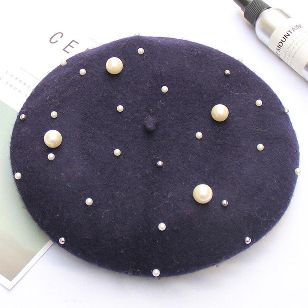 Pearl Stars Wool Felt Beret Hat Cap