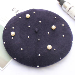 Pearl Stars Wool Felt Beret Hat Cap