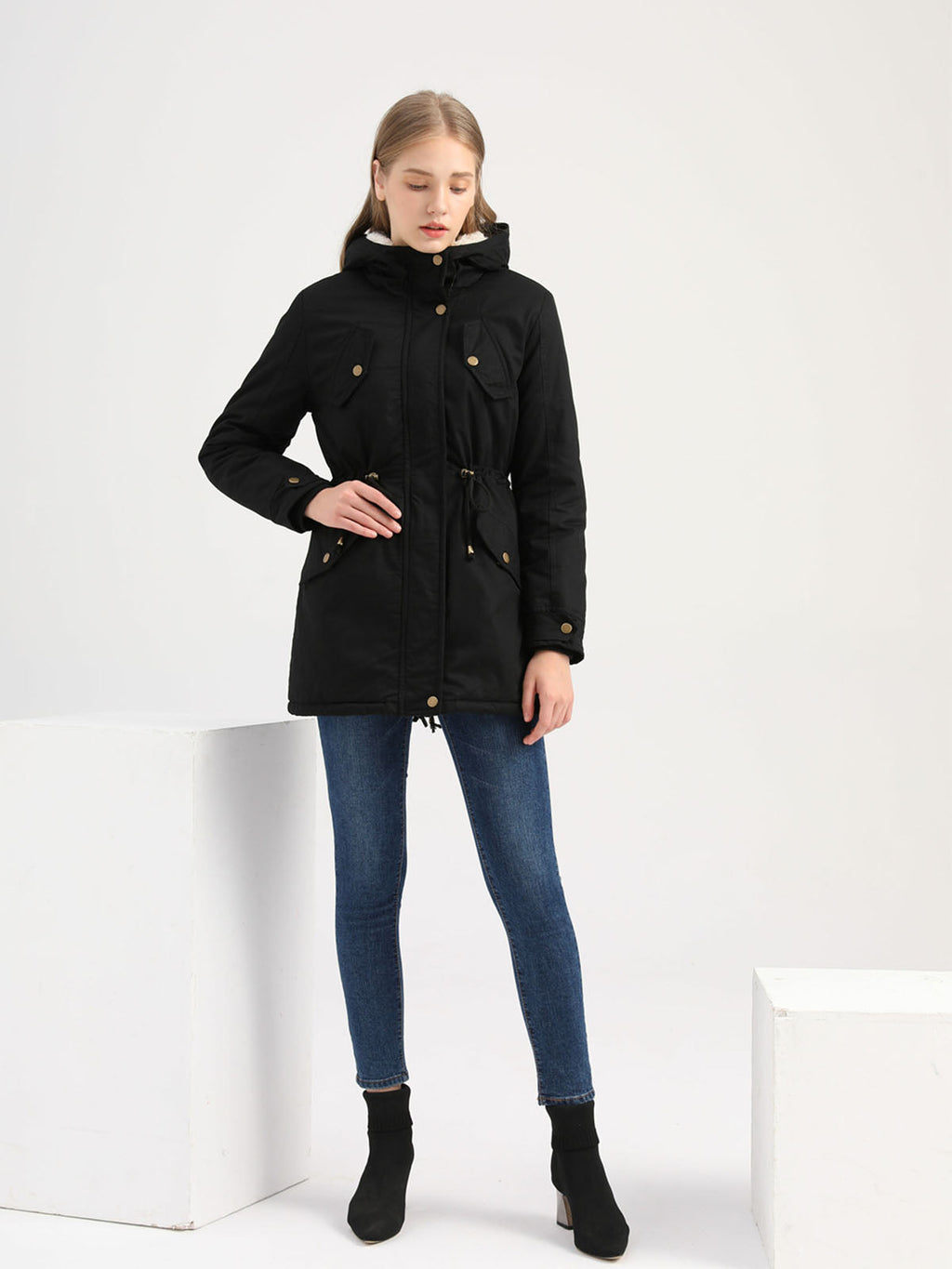 Parka Coat Street Daily Winter Plush Long Coat Solid Color Oversized Fur Warm Coat