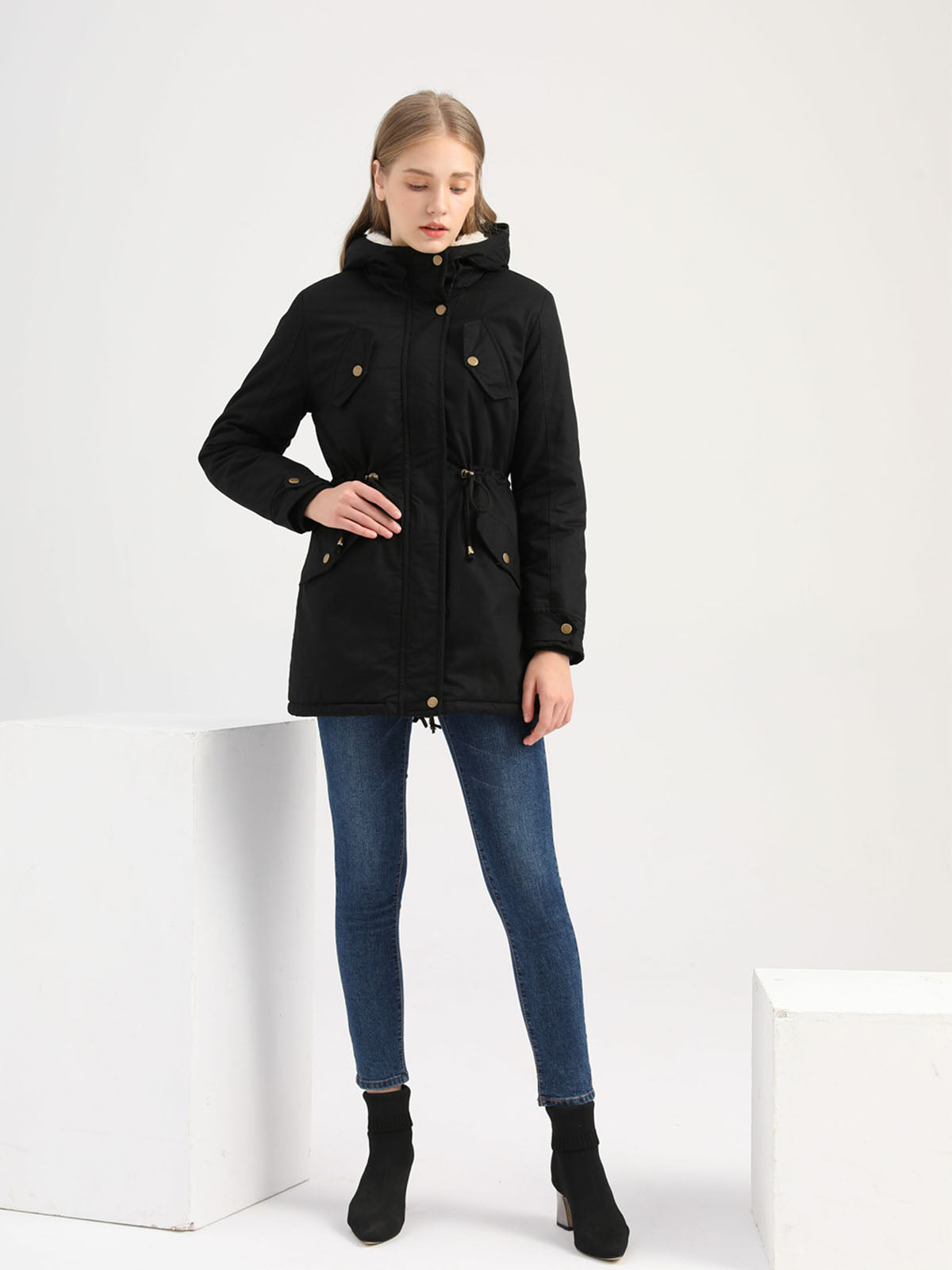 Parka Coat Street Daily Winter Plush Long Coat Solid Color Oversized Fur Warm Coat
