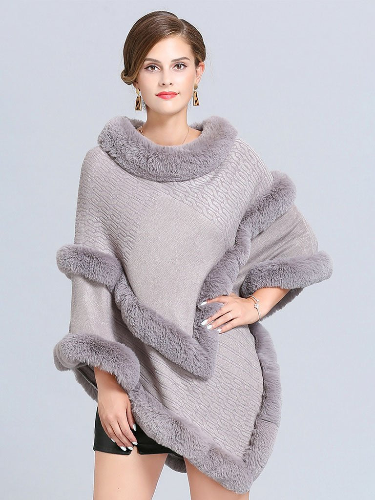 Coat Cape Peacoat Faux Fur Collar Poncho
