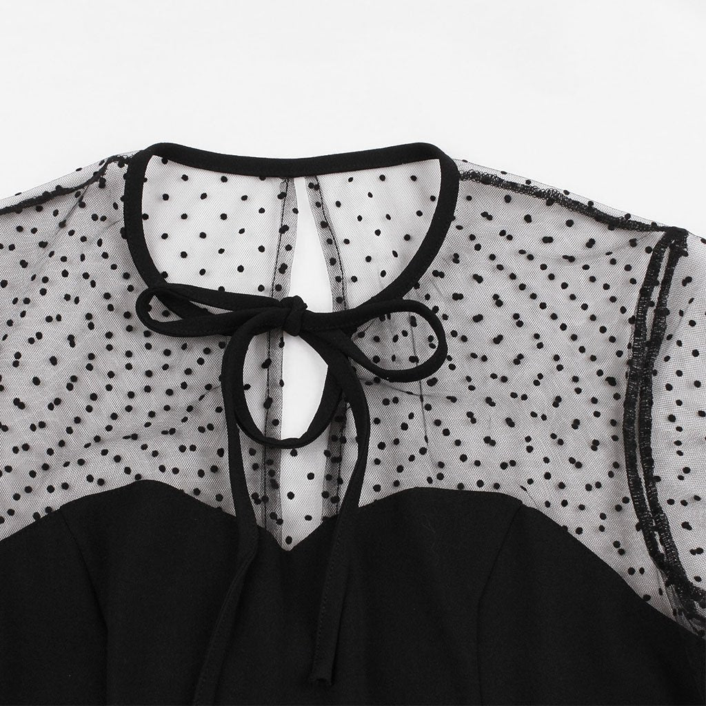 With Pocket Semi-Sheer A Line Black 50S Dress