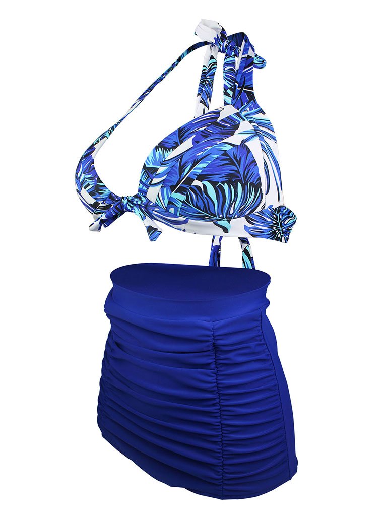 Blue Leaf 3D Print Retro Style Bikinis Swimsuits Bathing Suit