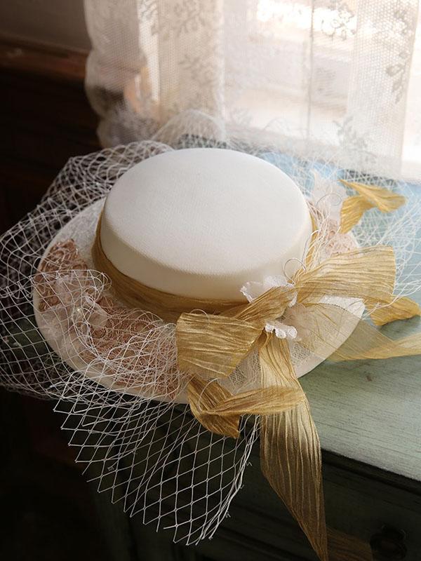 Flower Embroidery Bow Rhinestone Tulle Decoration 1950S Hat