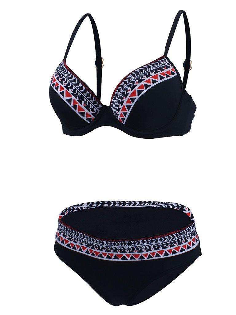 Retro Style Printed Two Pieces Backless Trigonal Bikini Sets