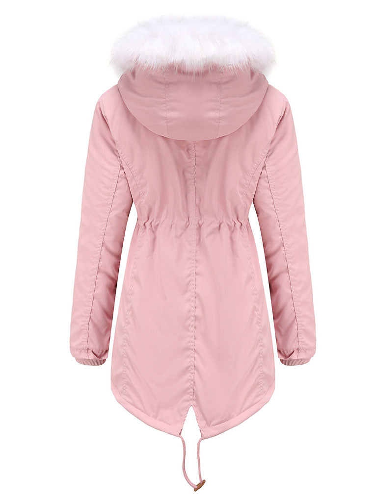 Coat Daily Going Out Fall Winter Casual Waisted Solid Color Cotton Oversized Hoodie Coat