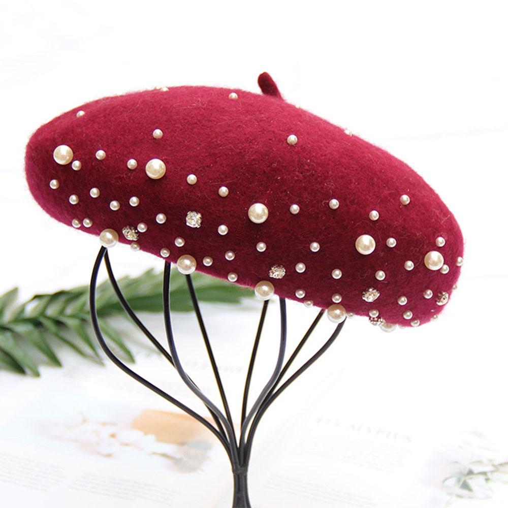 Pearl French Artist Wool Felt Beret Hat Cap