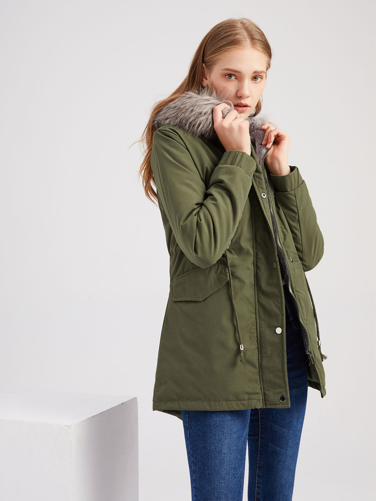 Parka Coat Street Daily Plush Winter Coat Solid Color Oversized Fur Warm Coat