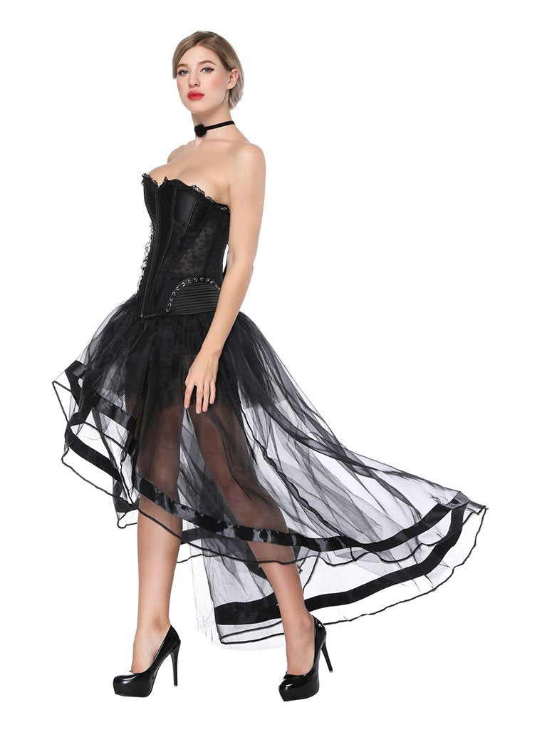 Gothic Costume Halloween Strapless Asymmetrical Skirt And Corset