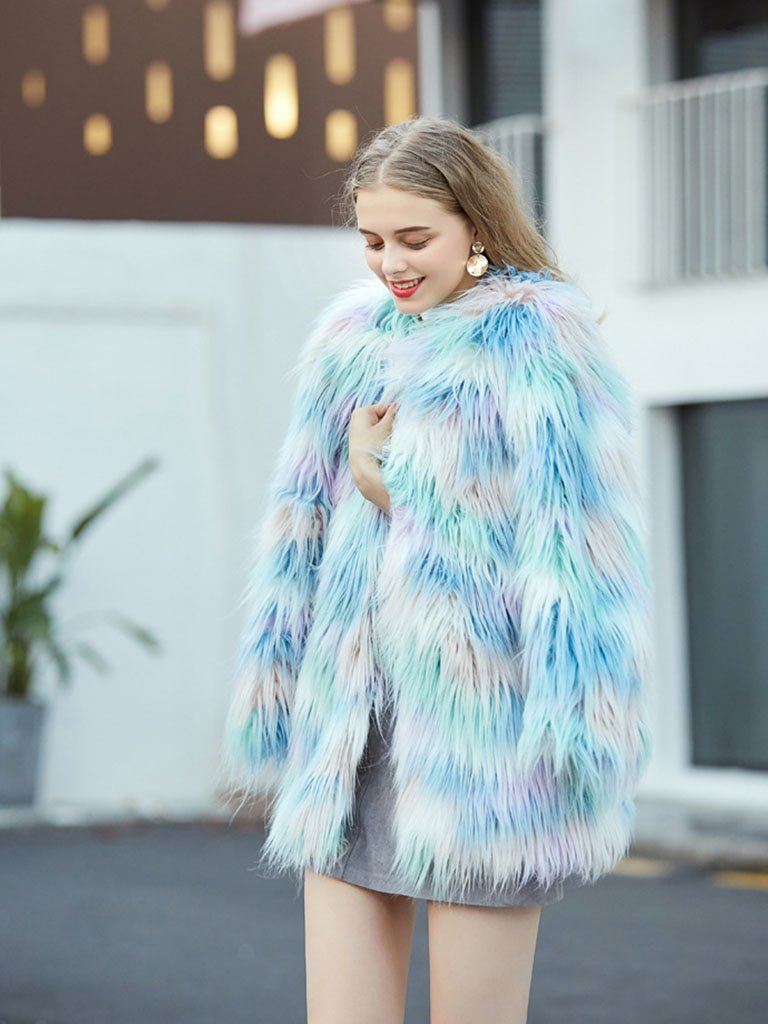 Faux Fur Coat Long Sleeve Ice-cream Winter Coat