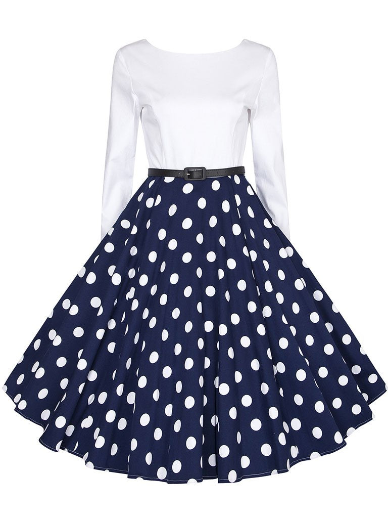 Cotton V Back Long Sleeve 50s Flapper Dress