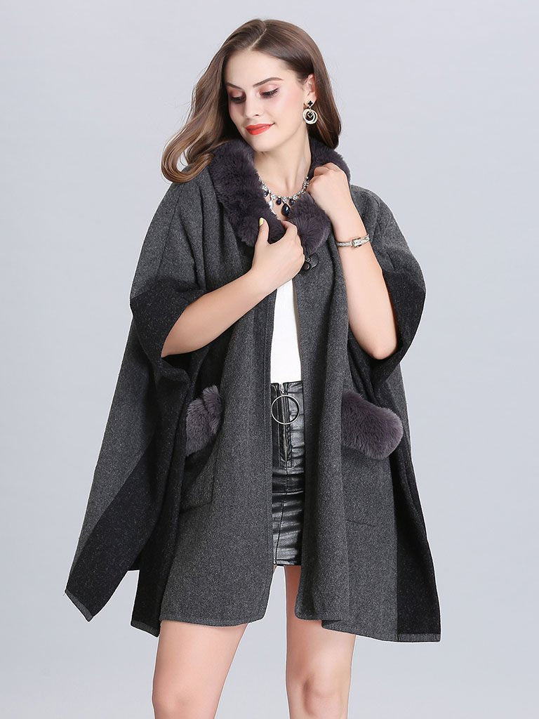 Faux Fur Coat Wool Cape Coat Half Sleeve 's Overcoat