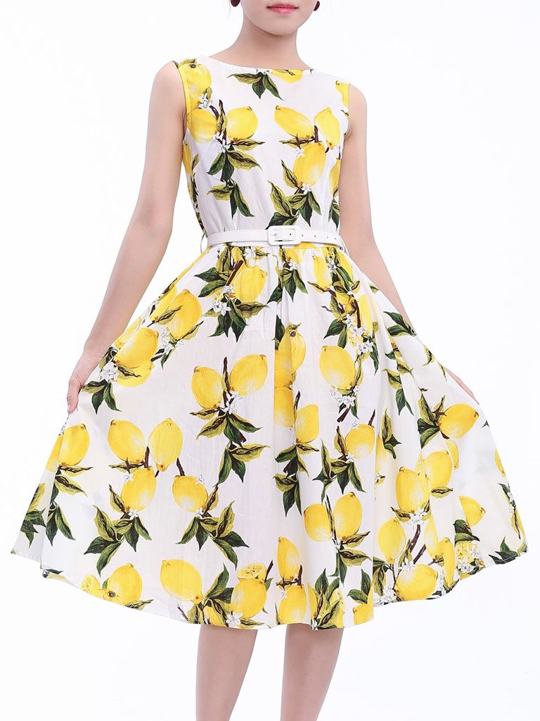 Sweet Lemon Printed Cotton 1950s Vinateg Dress