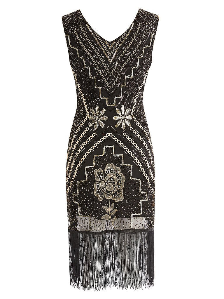 Wine Red 1920s V Neck Sequined Flapper Dress