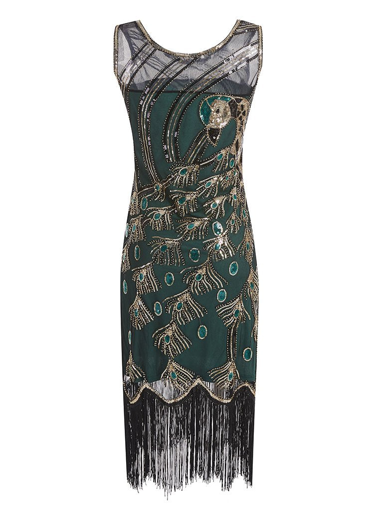4 Colors 1920s Peacock Sequined Flapper Dress