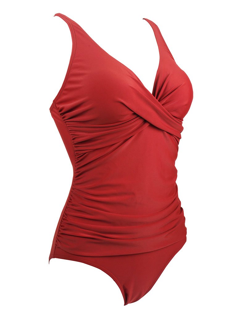 Solid Red Background Retro Style One Piece Backless Trigonal Bikini Set