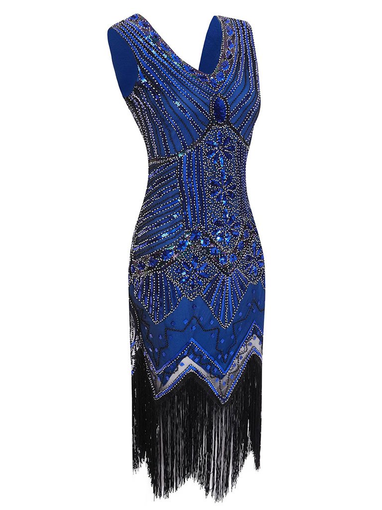 3 Colors 1920s  V Neck Sequined Flapper Dress
