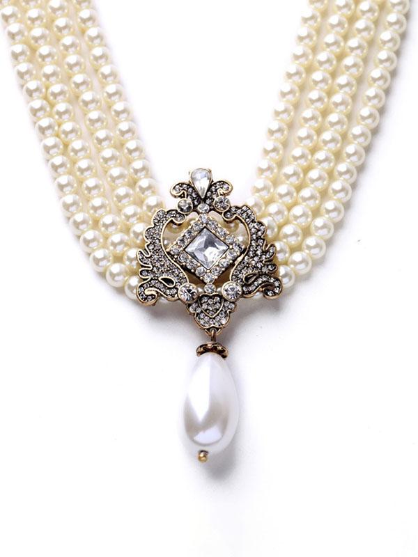 Beautiful White Pearl Statement Necklace for & Girls