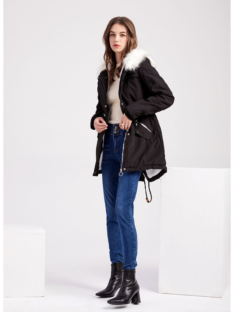 Parker Coat Daily Going Out Fall Winter Casual Waisted Solid Color Cotton Oversized Hoodie Coat