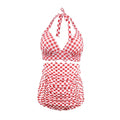 Retro Style Pink Plaid Halter Backless High-Waisted Bikini Set