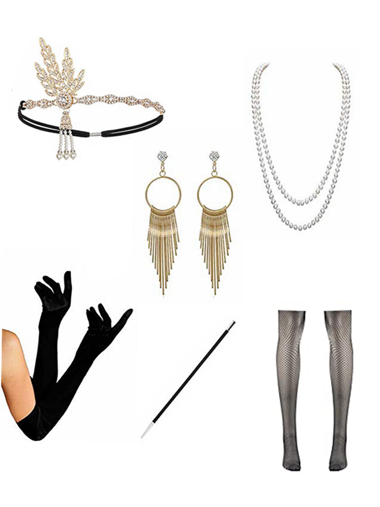 1920s  Sequined Fringed Gatsby Flapper Dress Set