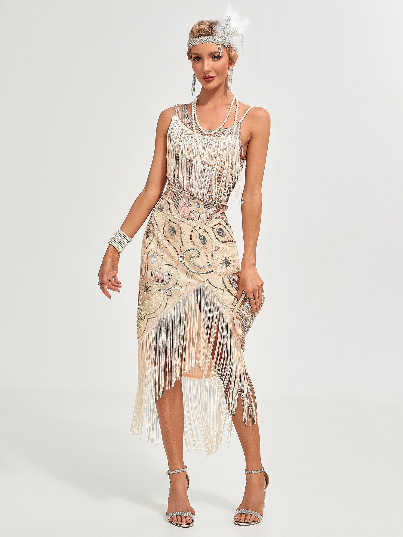 One-shoulder Strap Sequin Irregular Hem Tassel 1920S Gatsby Dress