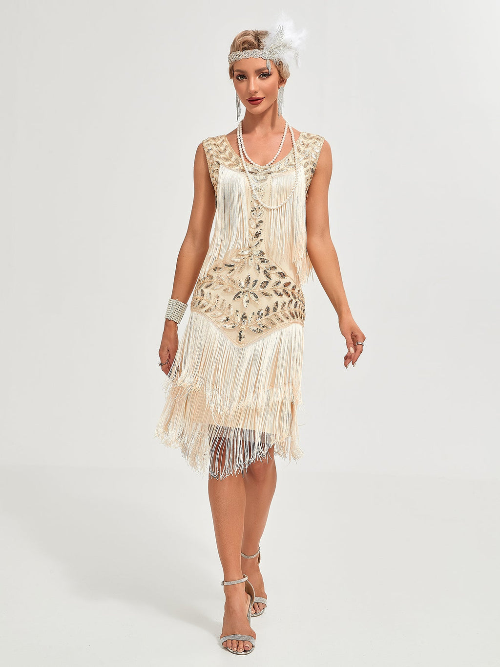 Crew Neck Sequined Beaded Tassels 1920S Gatsby Dress