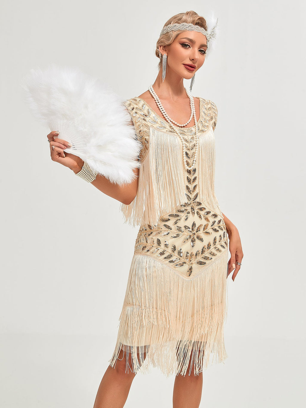 Crew Neck Sequined Beaded Tassels 1920S Gatsby Dress