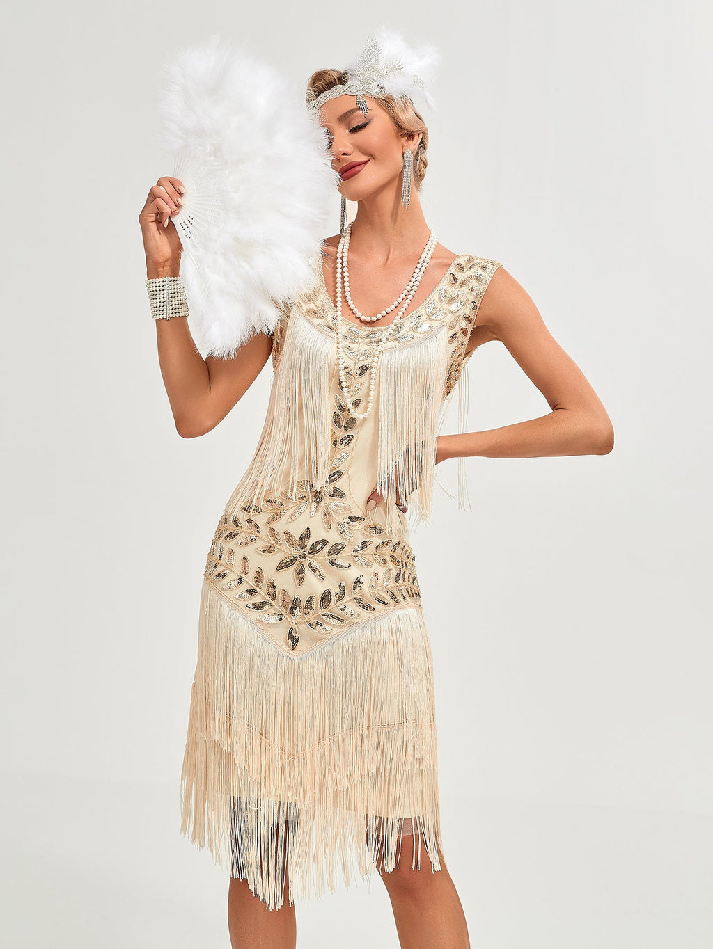 Crew Neck Sequined Beaded Tassels 1920S Gatsby Dress