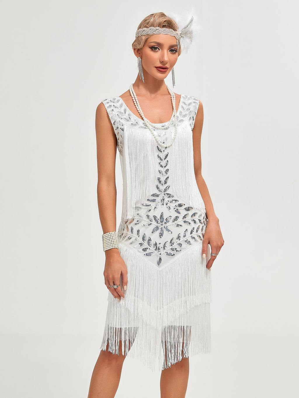 Crew Neck Sequined Beaded Tassels 1920S Gatsby Dress